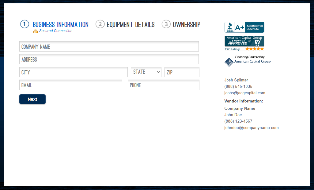 Example of a personalized ACG customer referral application page